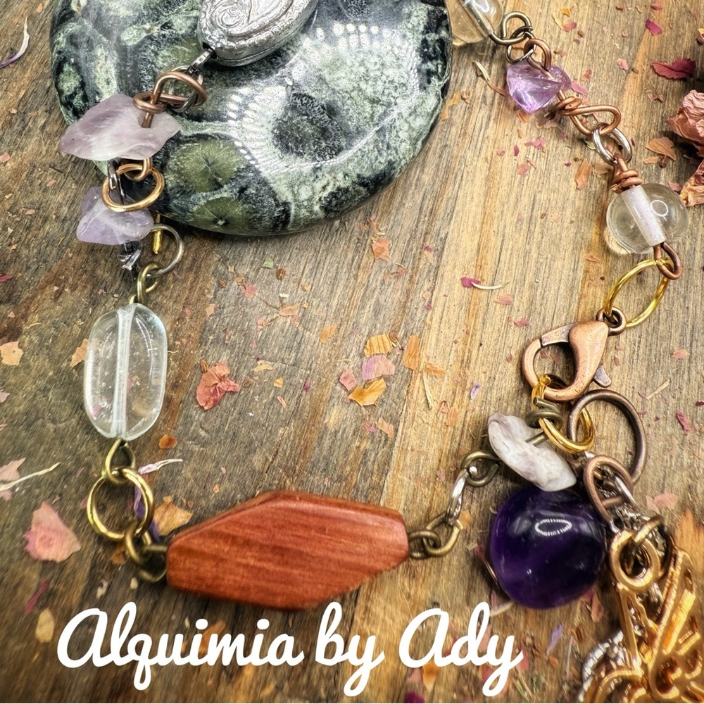 Rustic amethyst statement multi charm bracelet - Picture 2 of 3